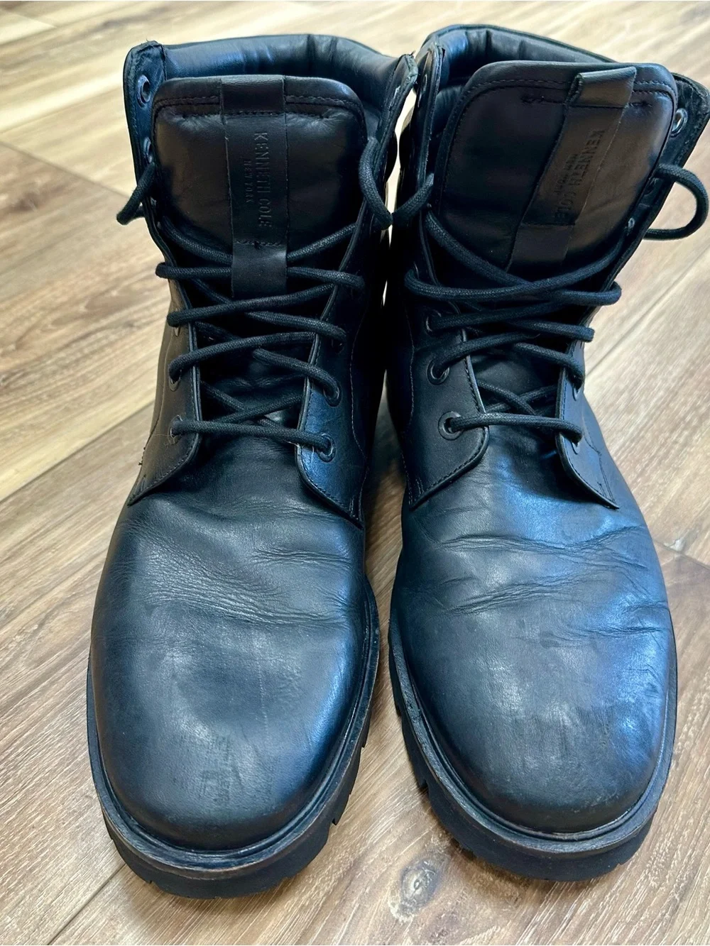Kenneth Cole Rhode Lug Sole Leather Boots Black, Size 12